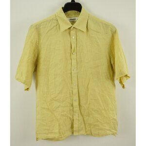 Venroy 100% Linen Men's Medium Short Sleeve Yellow Spread Collar Button Up Shirt